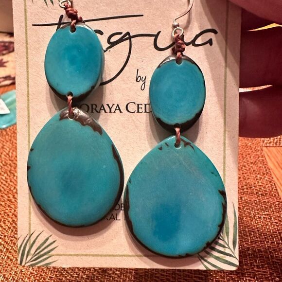 Tagus turquoise blue stacked blue oval earrings - Picture 1 of 5